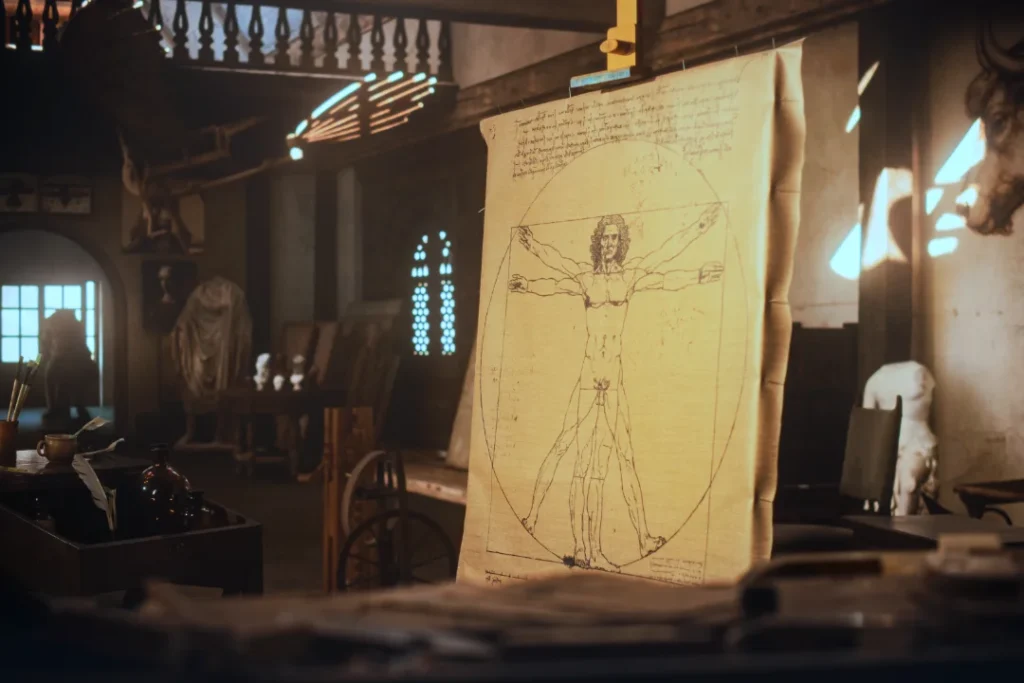 Hombre de Vitruvio y su relación con la secuencia Fibonacci.